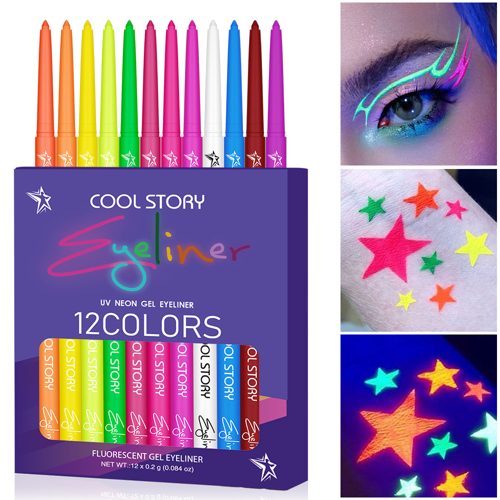 Coloured Gel Set - 12 kolorów fluorescencyjnych eyelinerów, kolorowe eyelinery